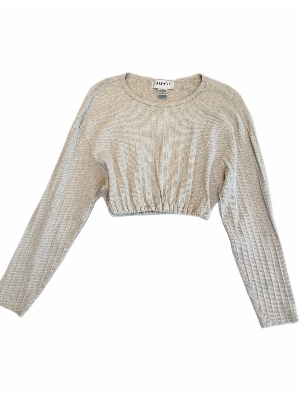 Vintage Y2K Alfani Ribbed Custom Cropped Long Sleeve Top Gray stretch Cotton M